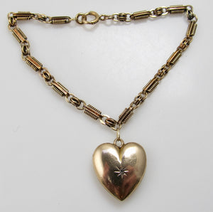 Antique heart locket charm bracelet, 14k