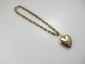 Antique heart locket charm bracelet, 14k