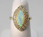 Vintage opal and diaomond marquise ring, 14k yellow gold