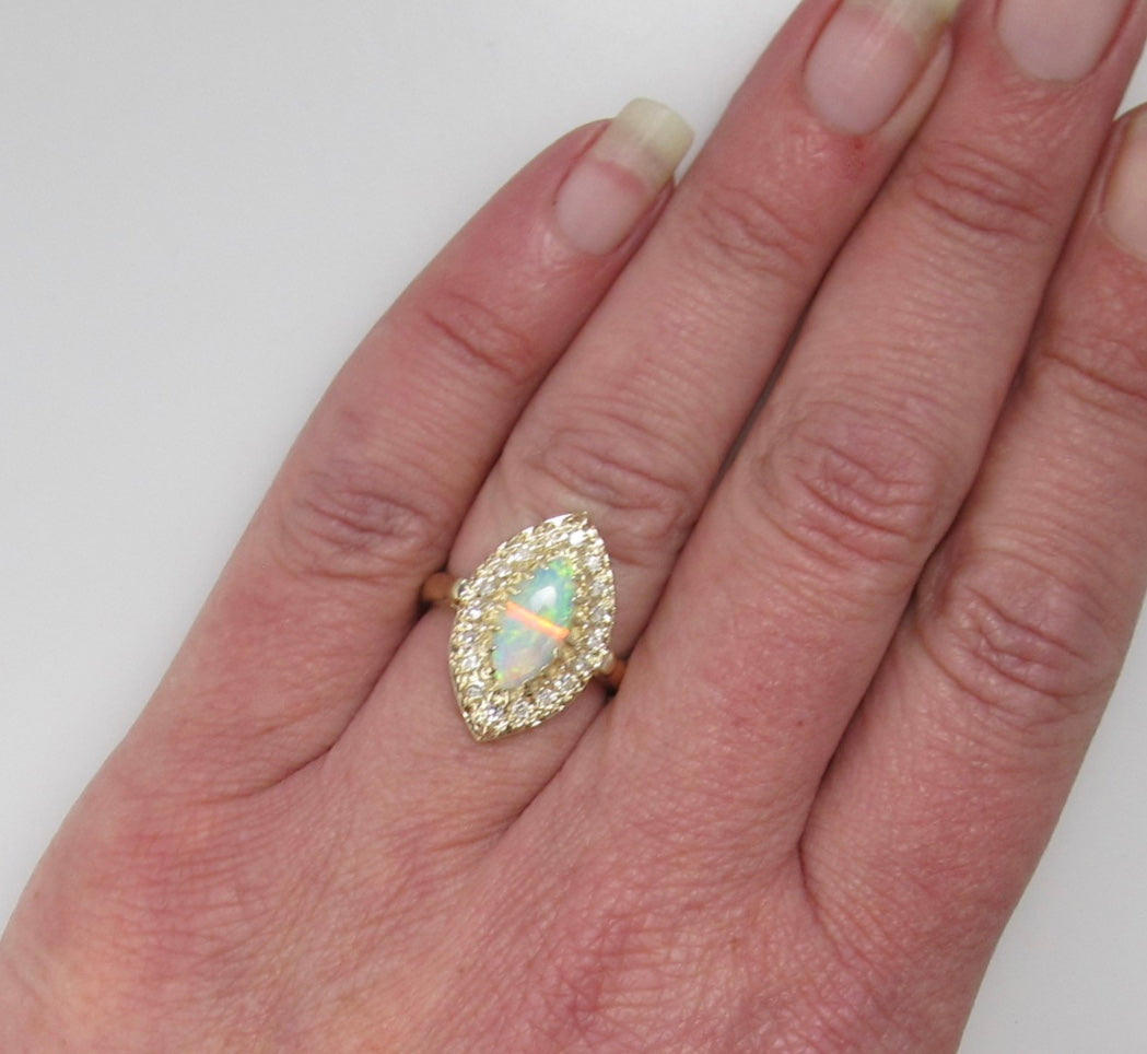 Vintage opal and diaomond marquise ring, 14k yellow gold