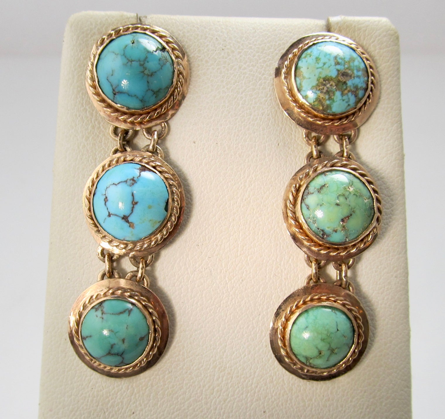 Vintage 14k rose gold turquosie drop earrings