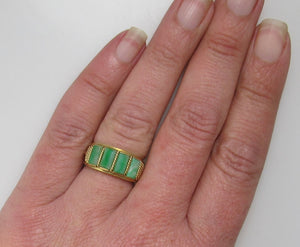 Vintage jade inlay band, 14k yellow gold