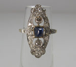Navette shaped sapphire and diamond ring, 14k and platinum
