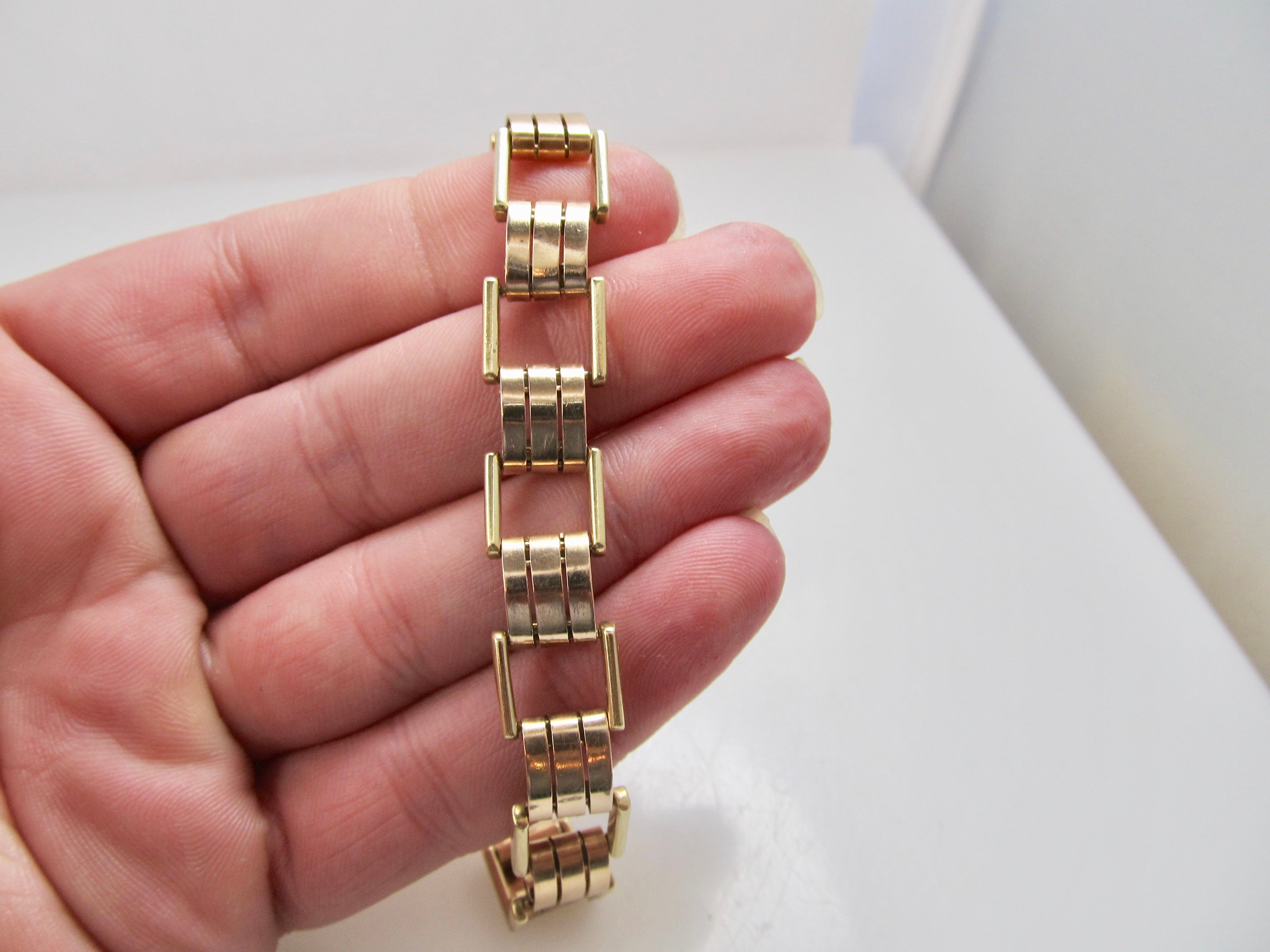 Vintage retro 14k rose and yellow gold bracelet