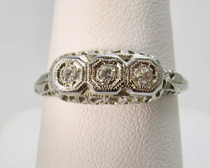 Antique filigree 3 stone diamond ring