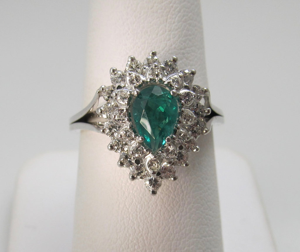 Pear cut natural emerald and diamond cocktail ring
