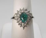 Pear cut natural emerald and diamond cocktail ring