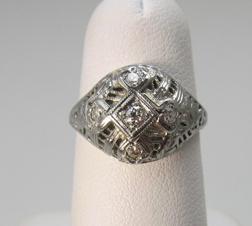 18k white gold filigree diamond dome ring