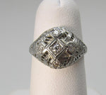 18k white gold filigree diamond dome ring