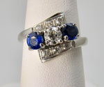 Vintage white gold sapphire and diamond ring