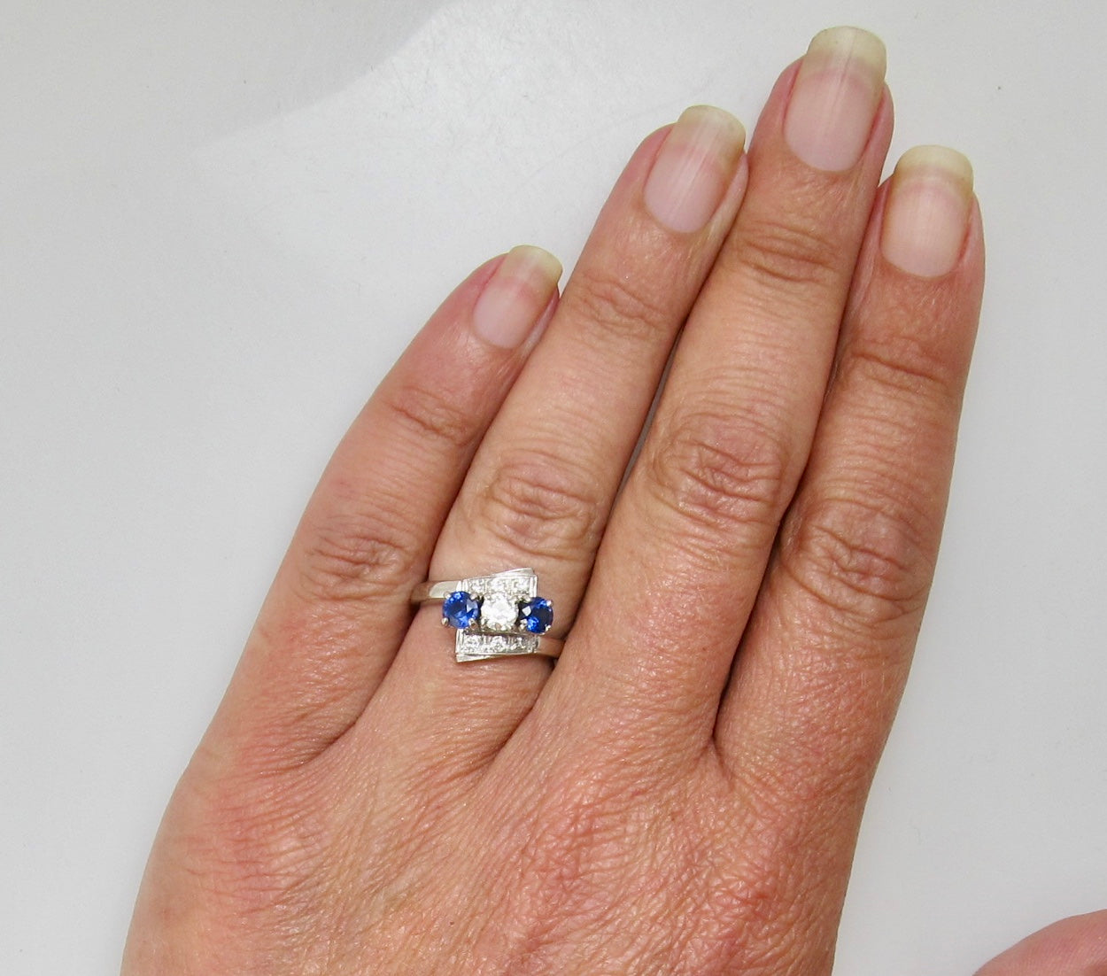 Vintage white gold sapphire and diamond ring