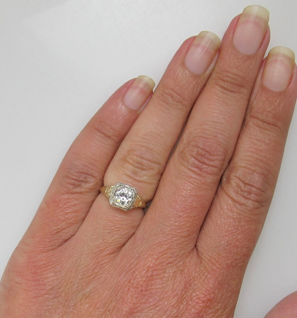 Antique yellow gold diamond engagement ring
