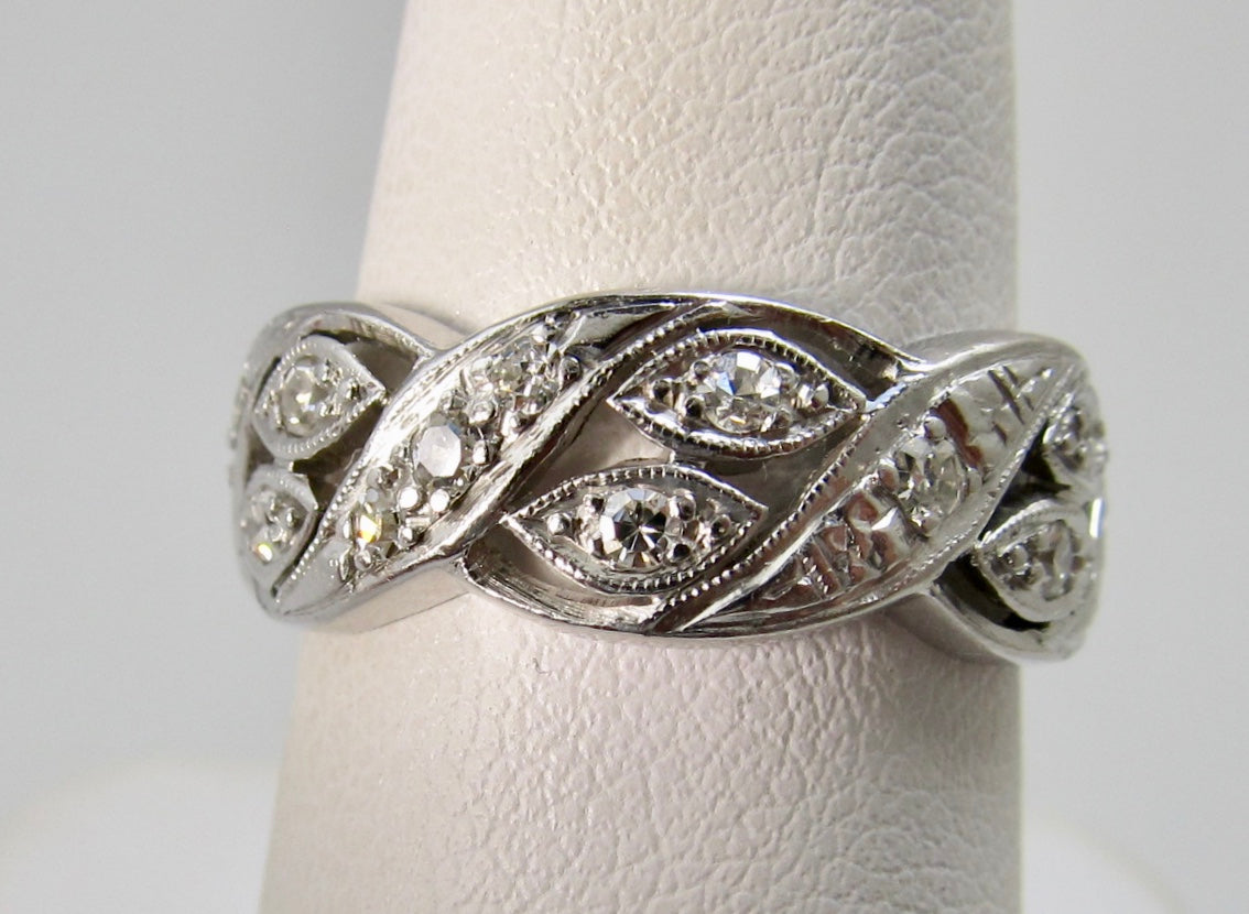 Wide vintage platinum diamond eternity band