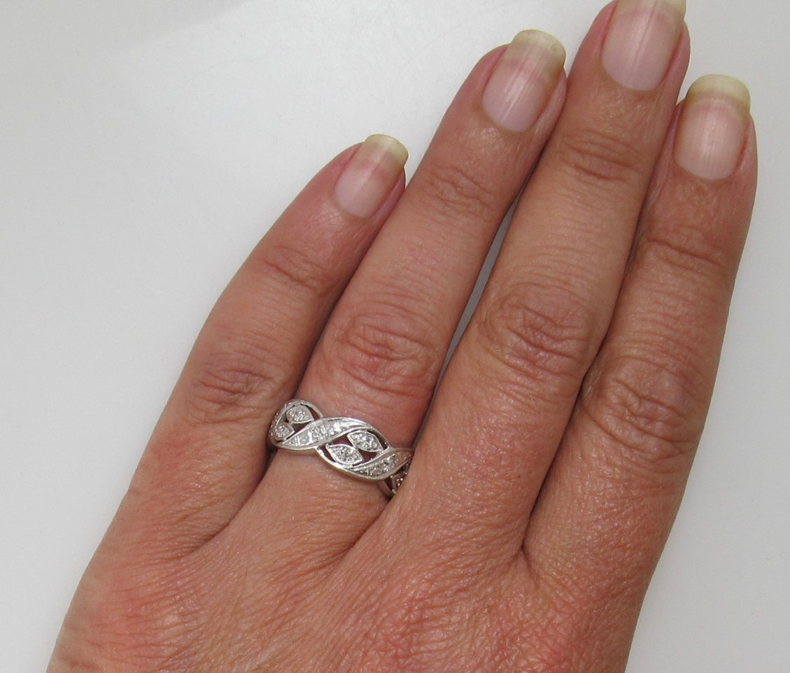 Wide vintage platinum diamond eternity band