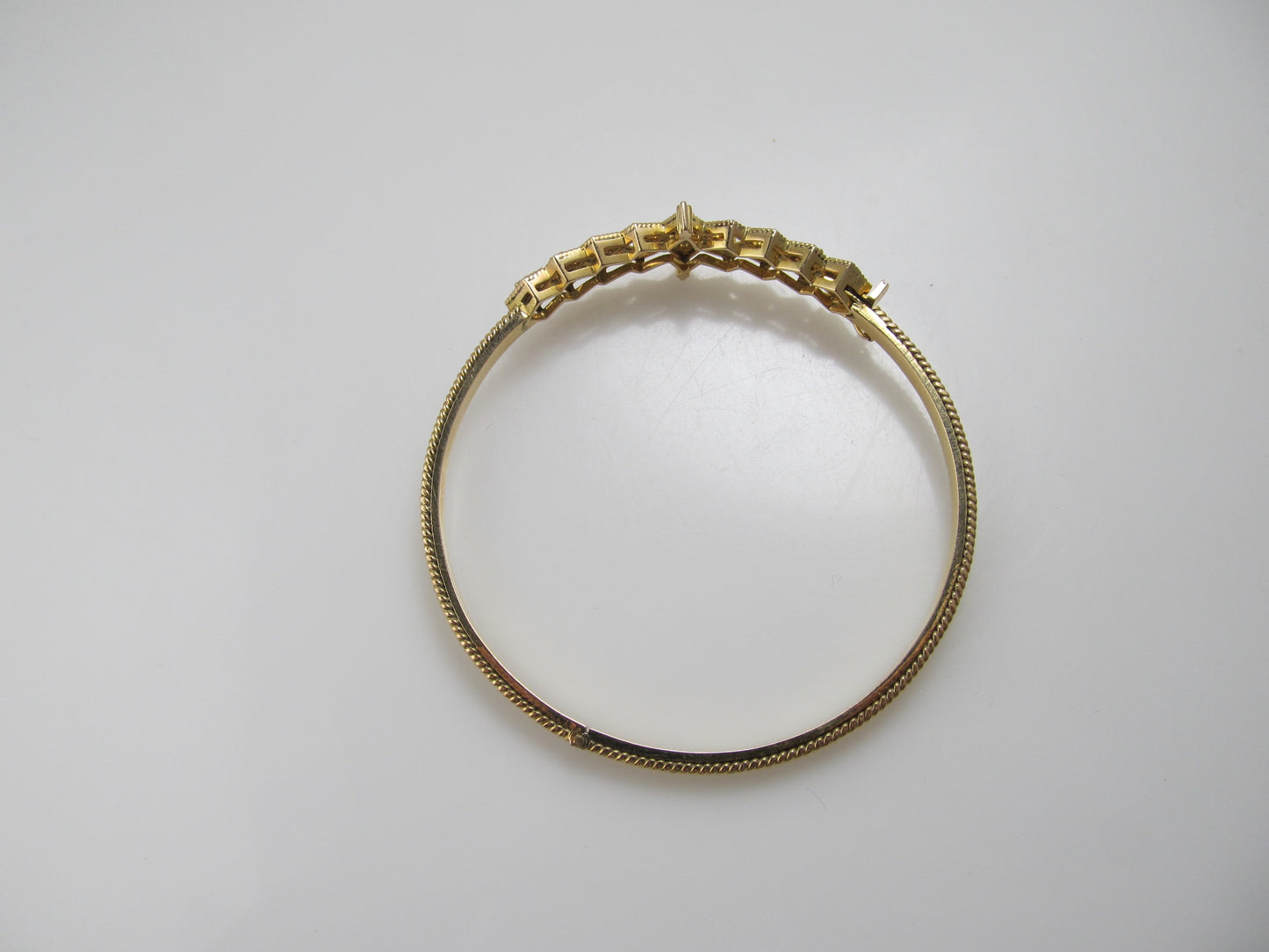Handmade yellow gold diamond bangle bracelet