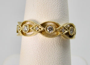 Gabriel & Co wide yellow gold diamond band