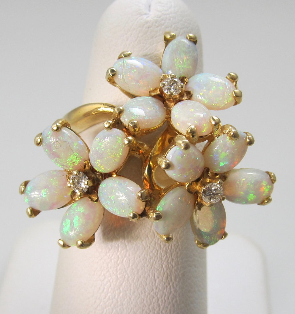 14k opal and diamond flower ring