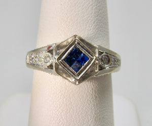 Modern 18k white gold sapphire and diamond ring