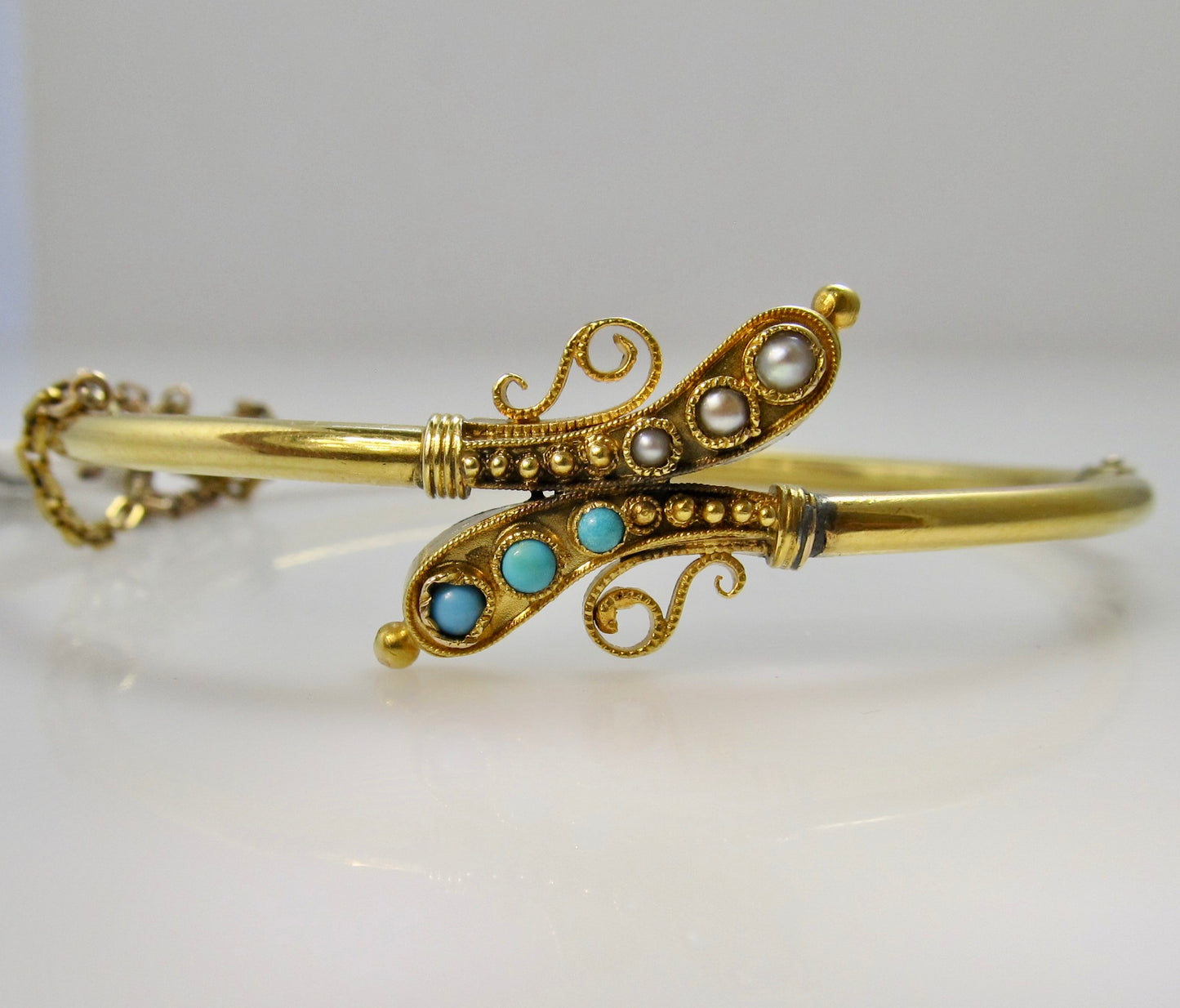 Antique turquoise and pearl bangle bracelet