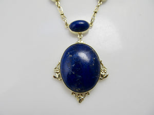 Antique lapis necklace, 14k yellow gold