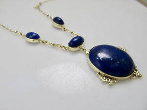 Antique lapis necklace, 14k yellow gold