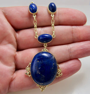 Antique lapis necklace, 14k yellow gold