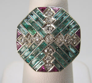 Art Deco emerald ruby and diamond ring