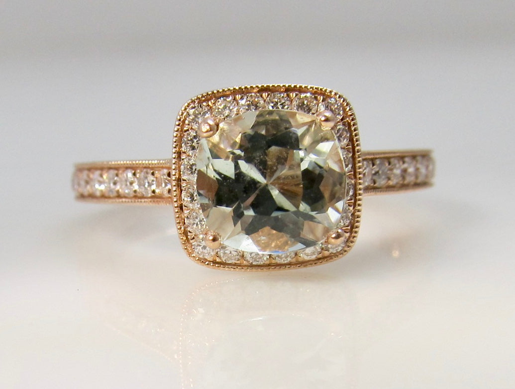 Gabriel & Co rose gold aquamarine diamond ring