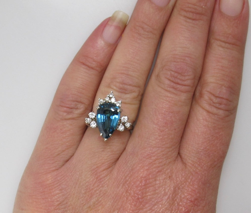 London Blue topaz diamond cocktail ring