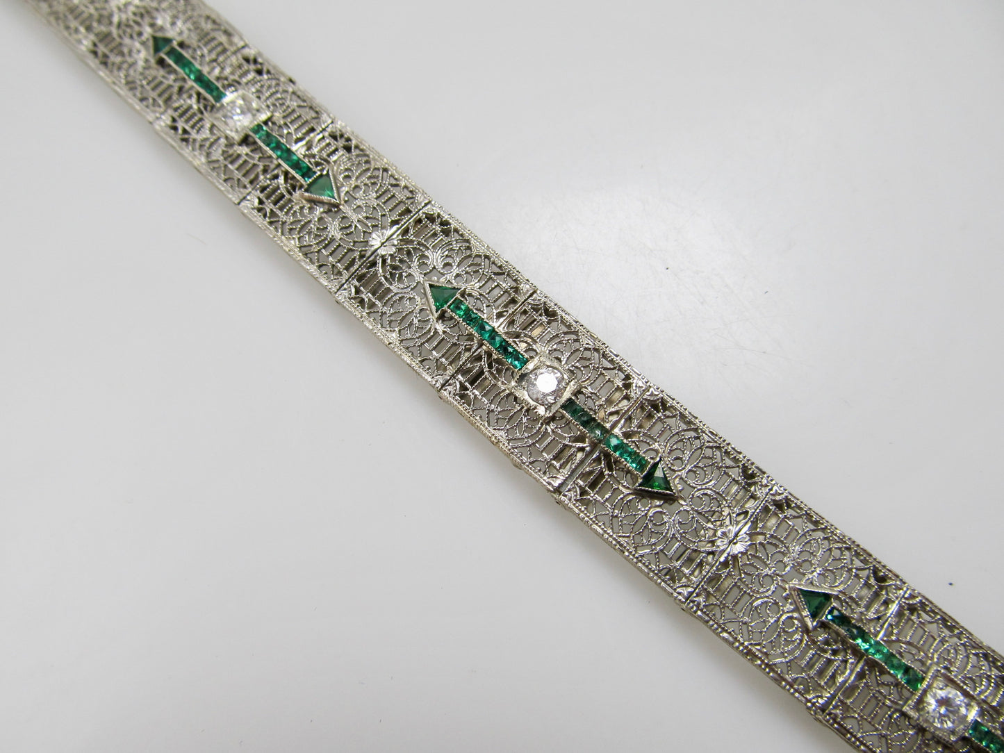 Antique filigree emerald and diamond bracelet