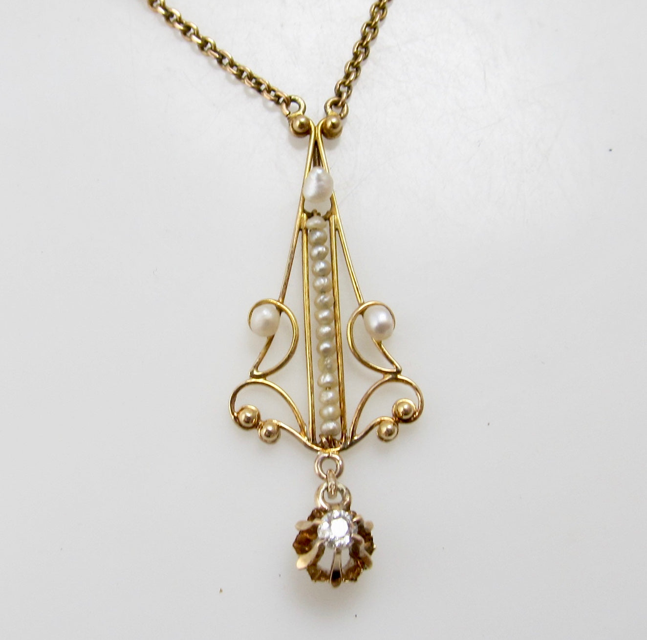 Edwardian pearl and diamond necklace
