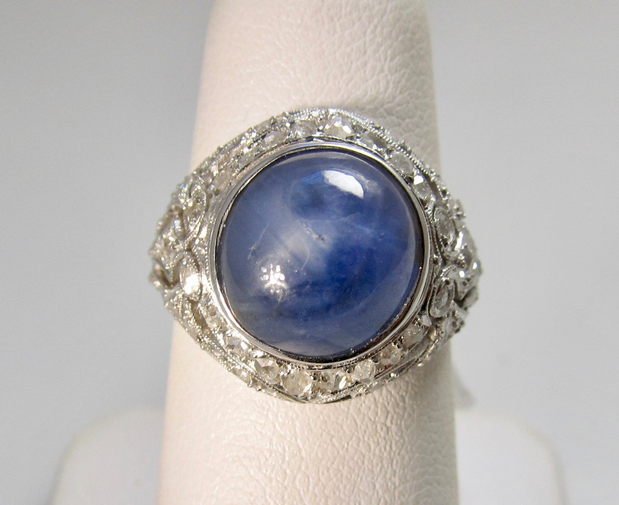 Victorious Cape May, star sapphire diamond platinum ring