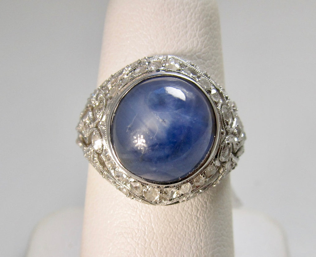Victorious Cape May, star sapphire diamond platinum ring