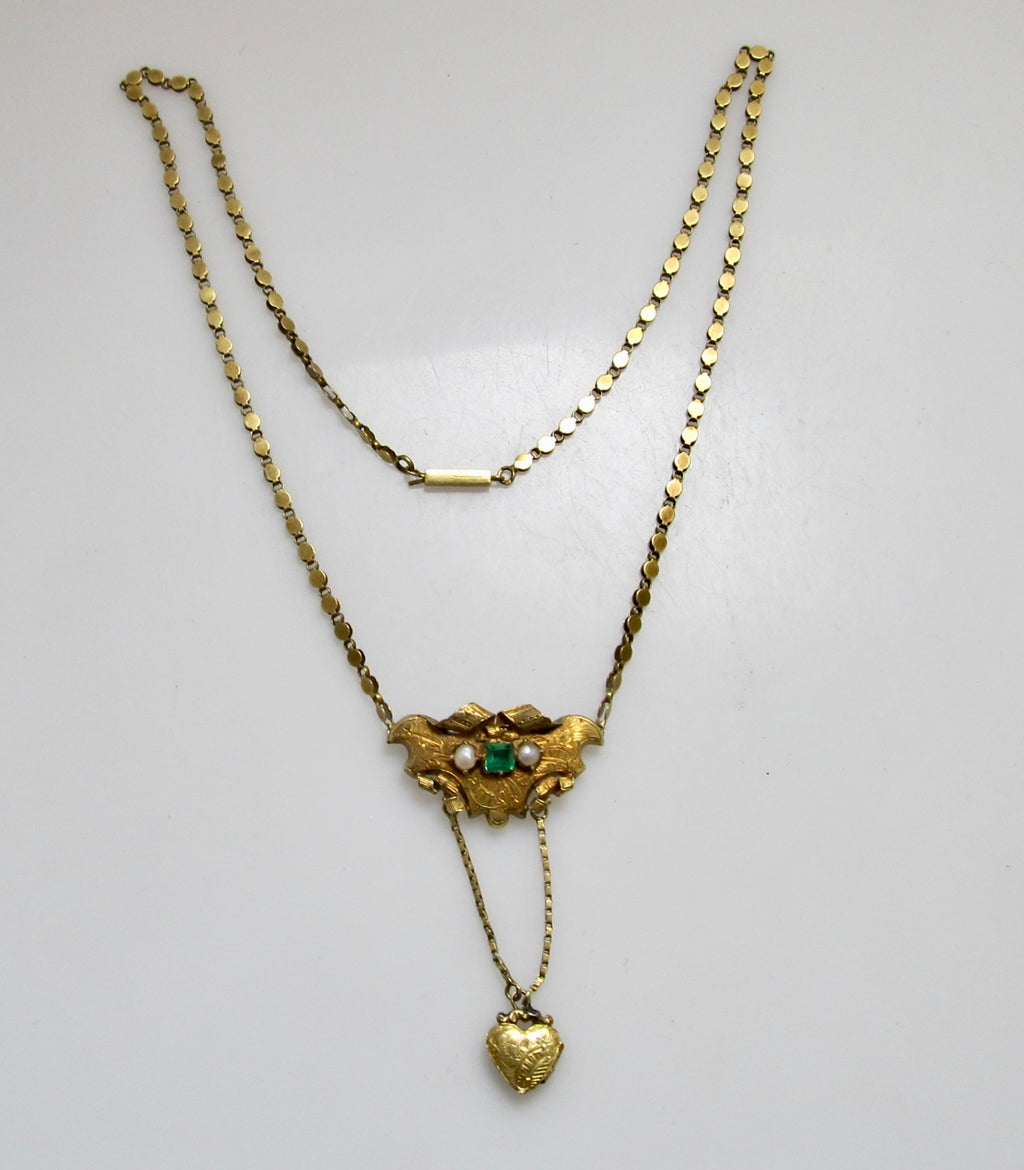 Victorian yellow gold emerald locket necklace
