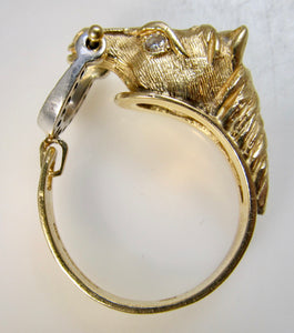 Detailed horse head and bit diamond ring