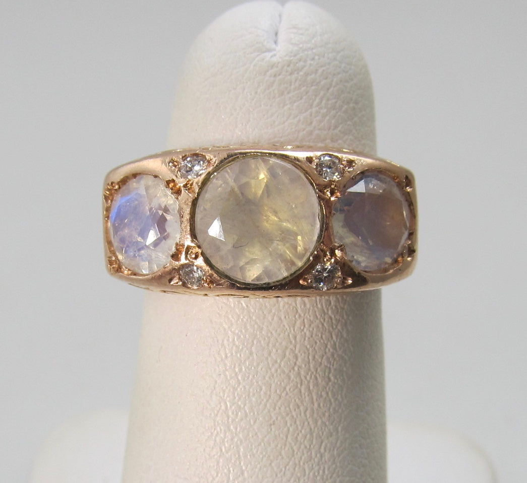 Rose gold moonstone and diamond ring