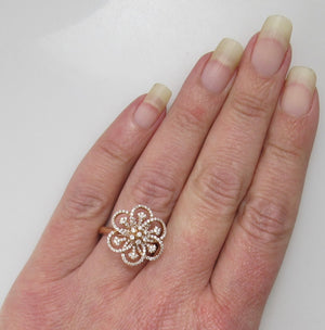 14k rose gold diamond flower ring