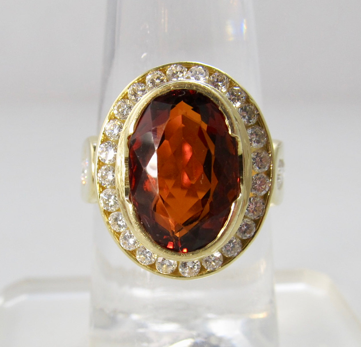 Modern citrine and diamond ring, 18k yellow gold