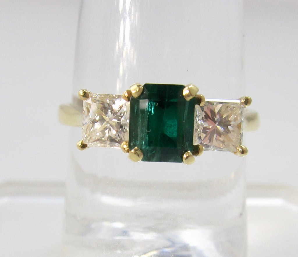 1.25ct emerald diamond 3 stone ring