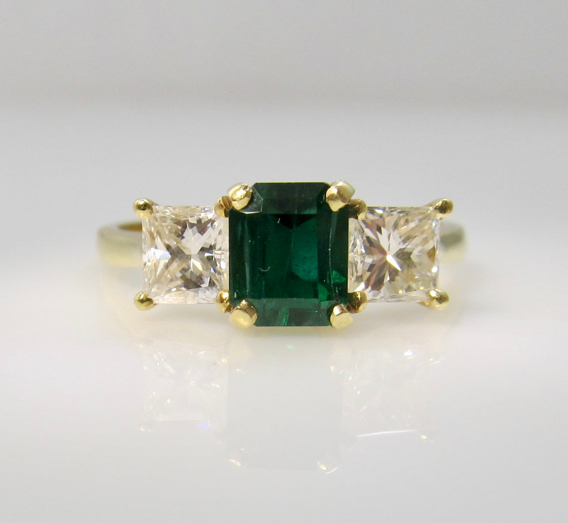 1.25ct emerald diamond 3 stone ring