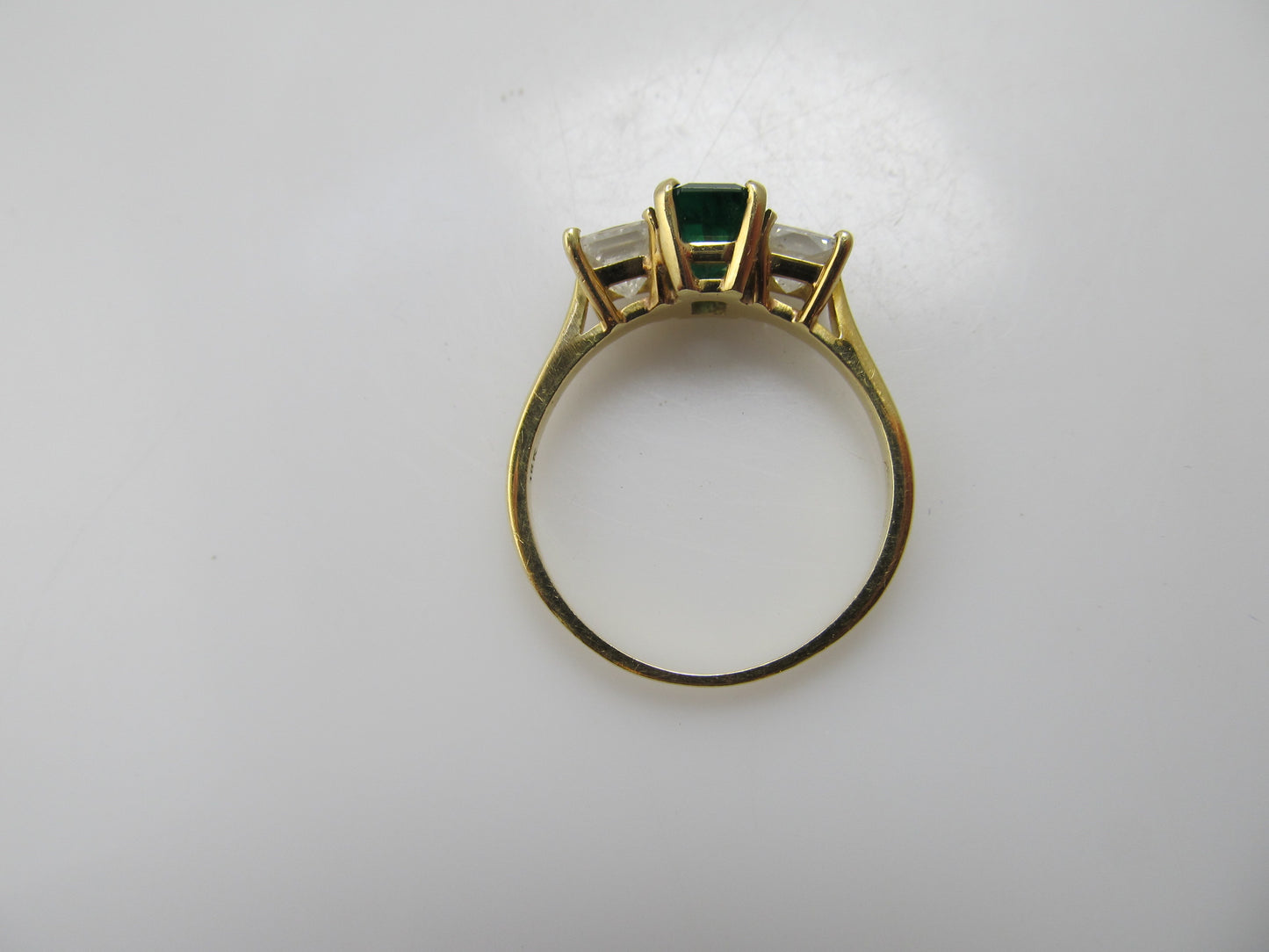 1.25ct emerald diamond 3 stone ring