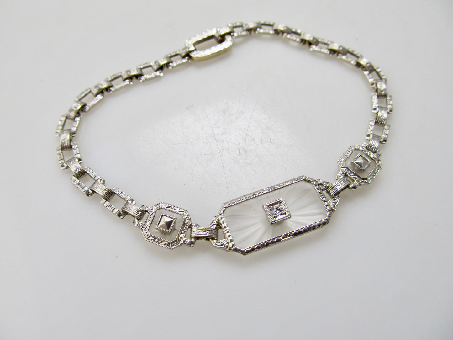 Antique camphor glass diamond bracelet