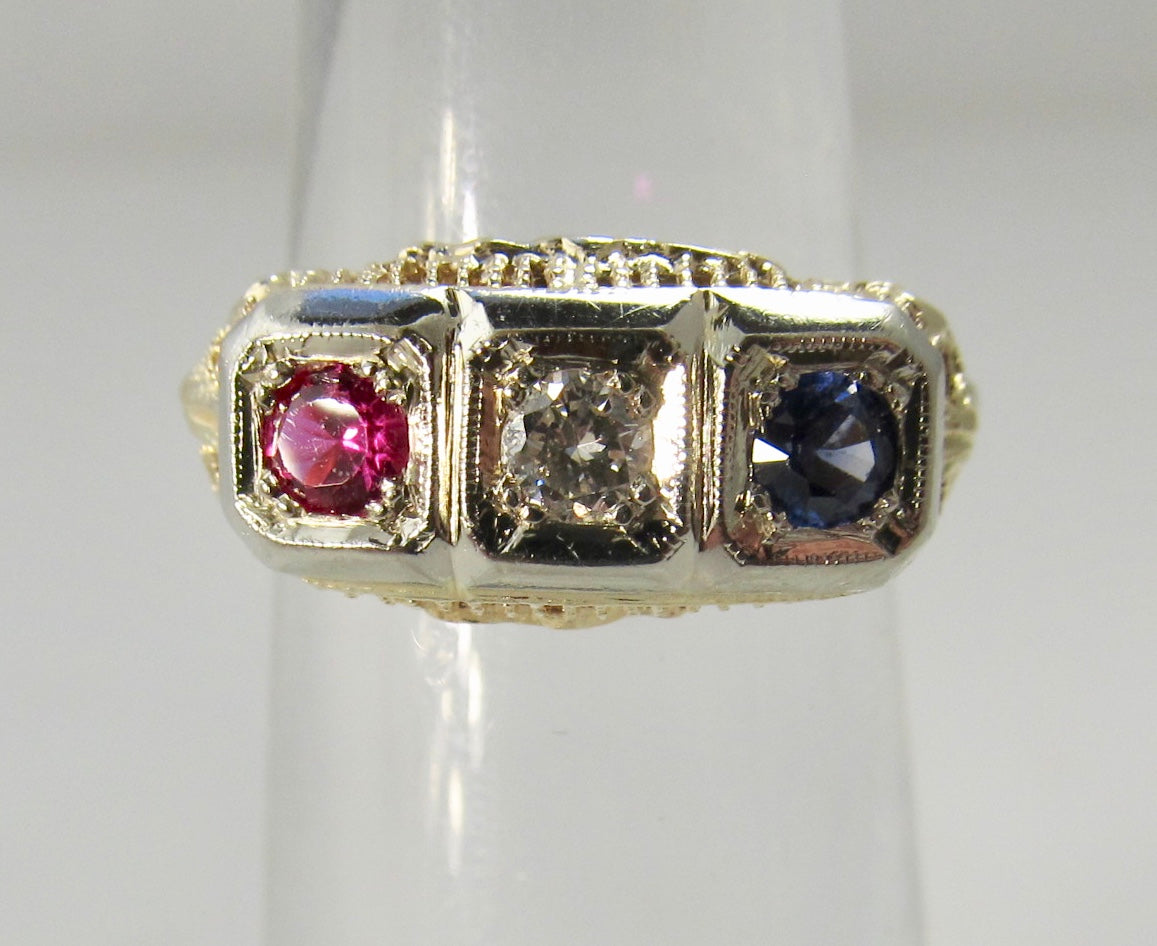 Vintage ruby sapphire diamond ring