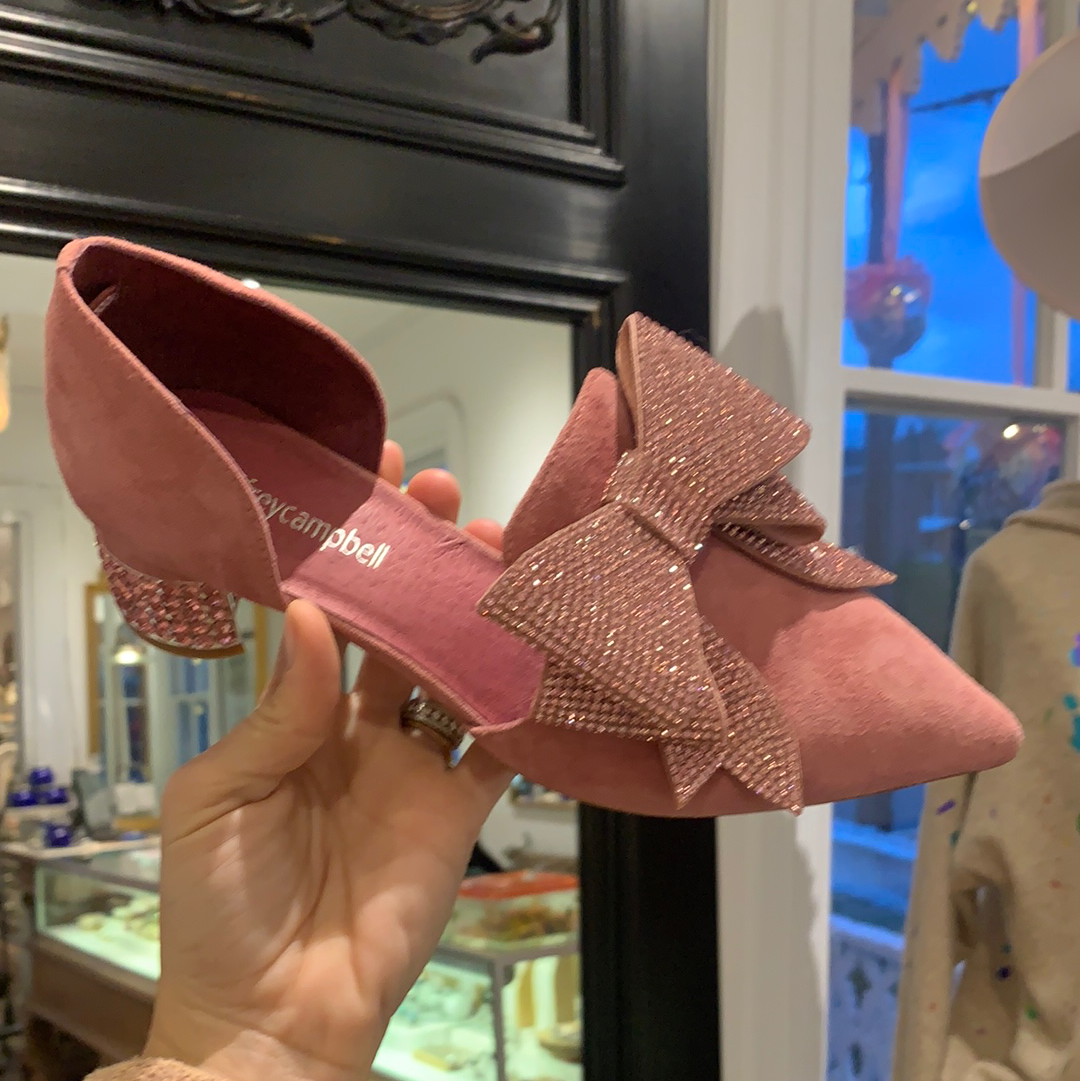 Valegra Crystal Bow pink suede pumps