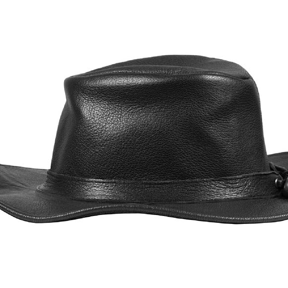 The Onyx black leather fedora Small